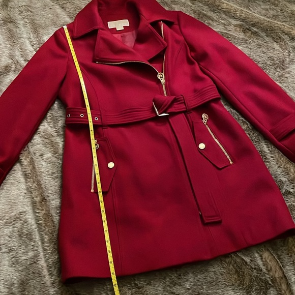 Michael Kors Red Wool Blend Belted Zip Front Coat PM - Picture 6 of 16